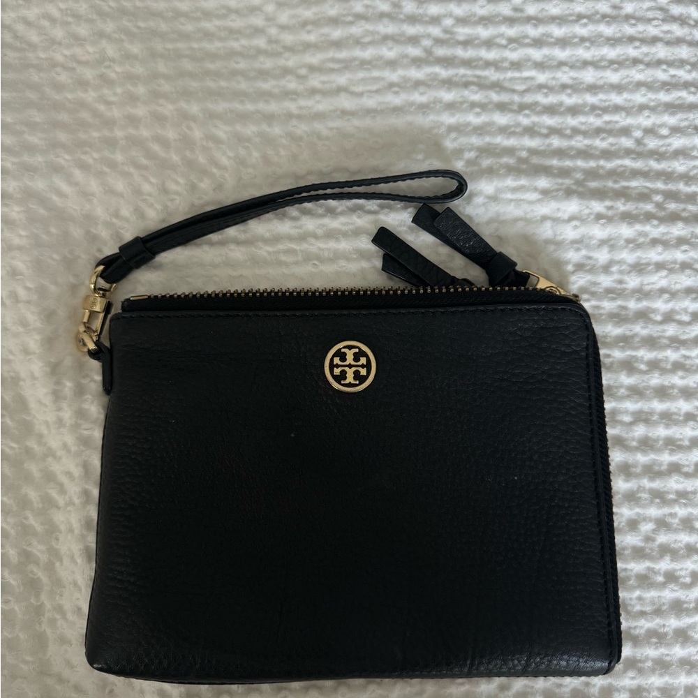 Tory Burch Black Clutch with Gold Logo